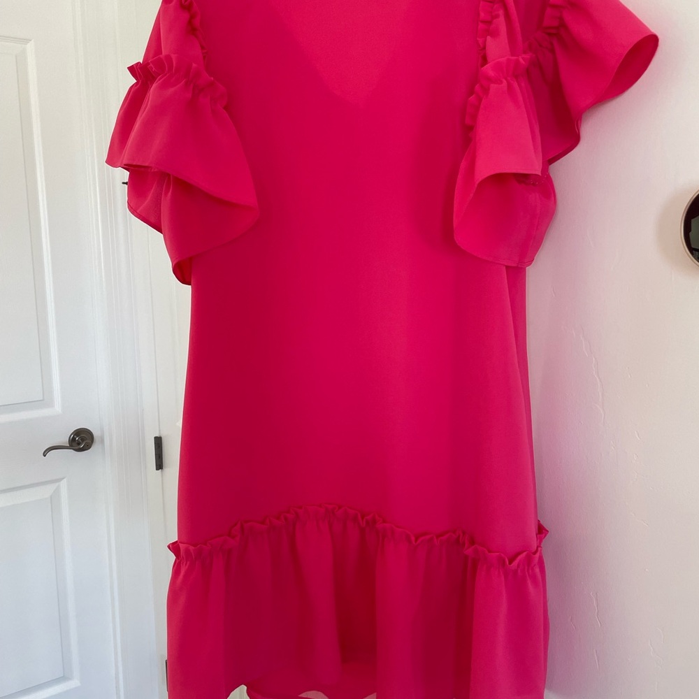 Crosby by Mollie Burch Vibrant Pink Ruffle Sleeve Dress